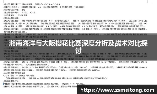 湘南海洋与大阪樱花比赛深度分析及战术对比探讨